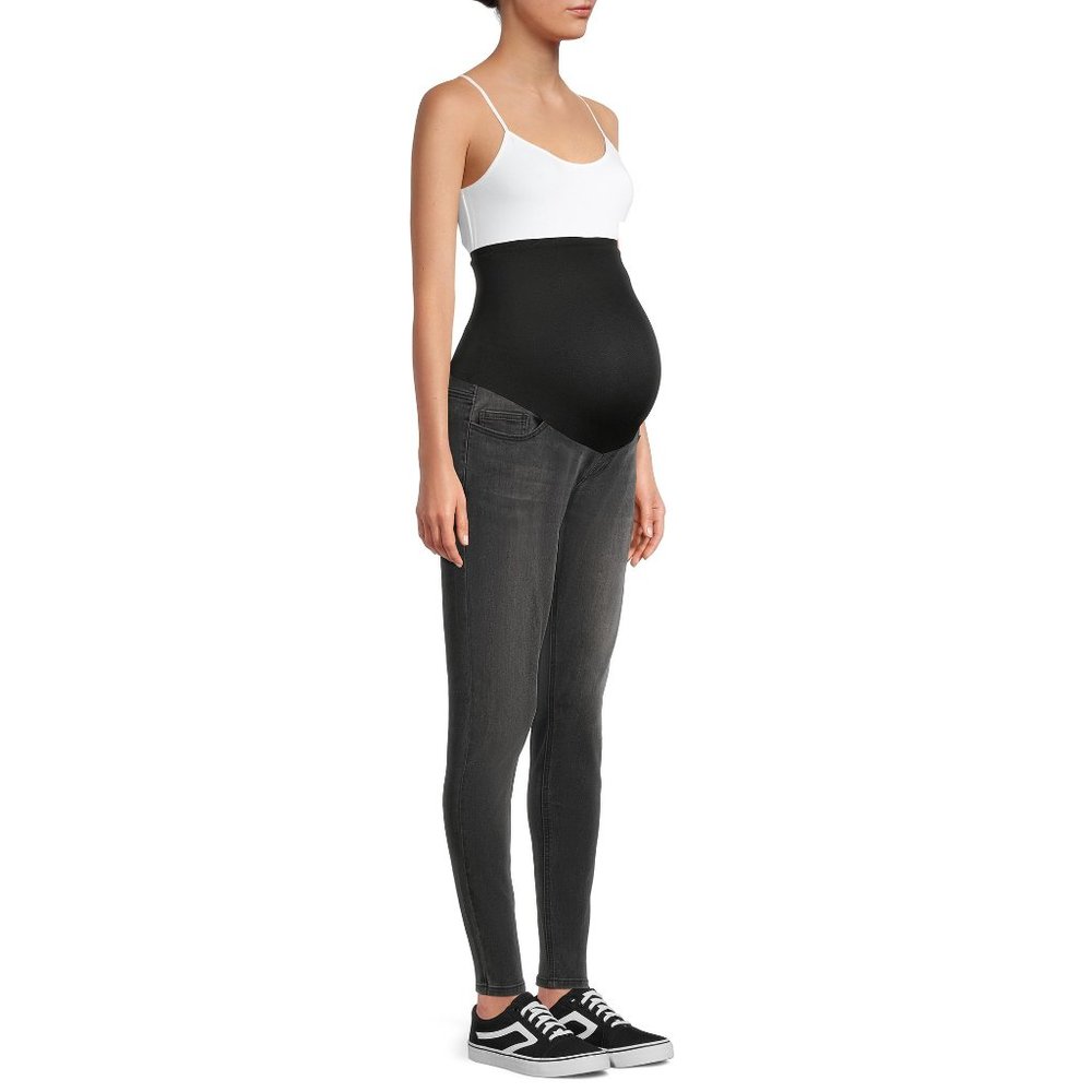 Time and Tru Women’s Maternity Skinny Jeans with Full Panel Charcoal Grey XXL - Picture 2 of 6